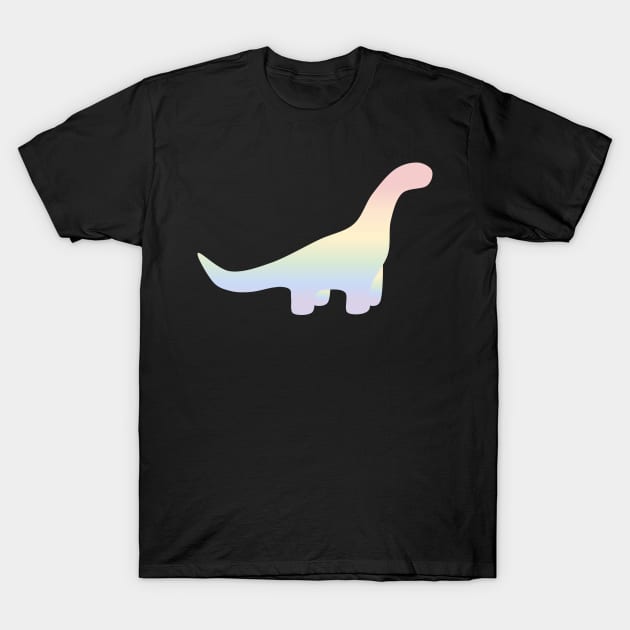 Rainbow Pastel Gradient Dinosaur (Black Background) T-Shirt by elrathia